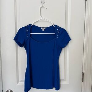 Cache Royal Blue Studded Short Sleeve Top